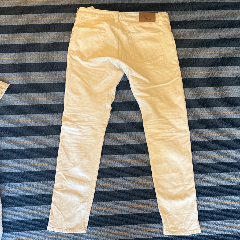 Loro Piana Cream Jeans With Brown Leather Patch